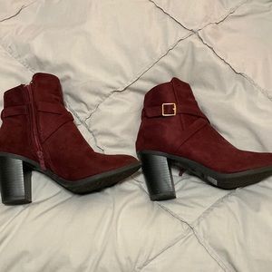 Red suede booties